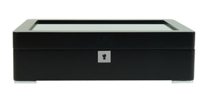 8格木製手錶收納盒 | 黑色啞光漆+綠色絨布內襯 | 鑰匙鎖設計