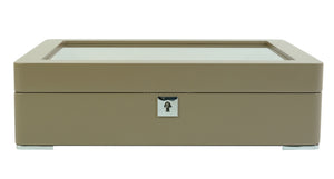 8格木製手錶收納盒 | 駝色啞光漆+駝色絨布內襯 | 鑰匙鎖設計