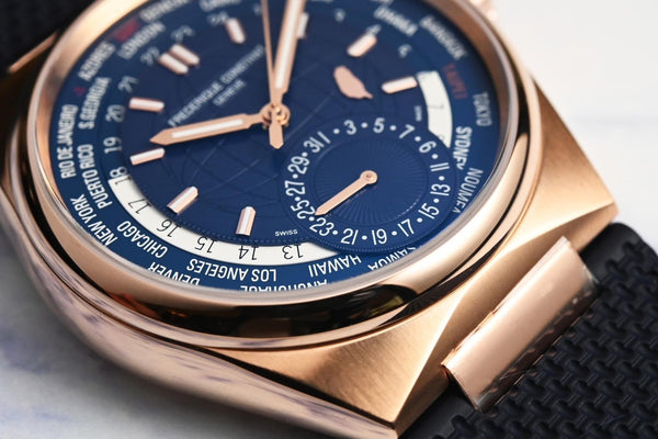 Frederique Constant 康斯登 HIGHLIFE 自製機芯世界時區18k玫瑰金台灣限定腕錶藍 41mm
