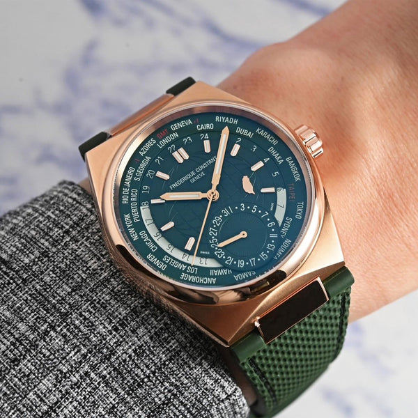 Frederique Constant 康斯登 HIGHLIFE 自製機芯世界時區18k玫瑰金台灣限定腕錶綠 41mm