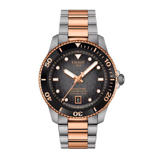 TISSOT 天梭 Seastar 1000 海星系列PVD玫瑰金300米潛水機械腕錶 40mm T1208072205101