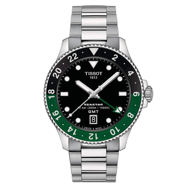 TISSOT 天梭 Seastar 1000 海星系列300米GMT兩地時區潛水石英腕錶 40mm T1208521105100