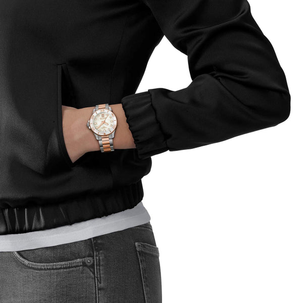 TISSOT 天梭 SEASTAR 1000 海星系列金色PVD300米玫瑰潛水石英錶 36mm T1202102211100