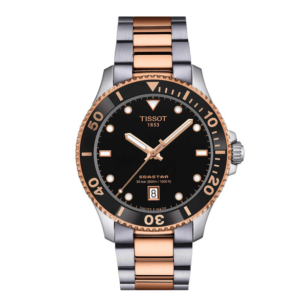 TISSOT 天梭 SEASTAR 1000 海星系列玫瑰金色PVD300米潛水石英錶 40mm T1204102205101