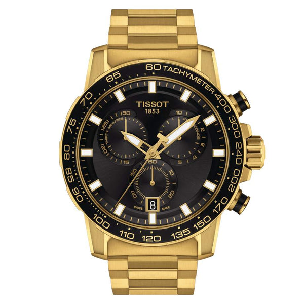 TISSOT 天梭 SUPERSPORT CHRONO 三眼計時石英金色PVD腕錶 45.5mm T1256173305101