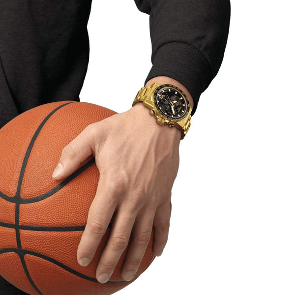 TISSOT 天梭 SUPERSPORT CHRONO 三眼計時石英金色PVD腕錶 45.5mm T1256173305101