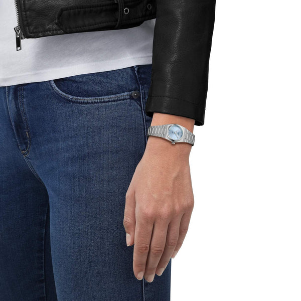 TISSOT 天梭 PRX 系列復古時尚冰藍面石英腕錶 25mm T1370101135100