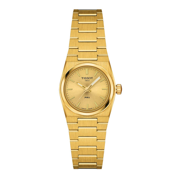 TISSOT 天梭 PRX 系列復古時尚PVD金色石英腕錶 25mm T1370103302100