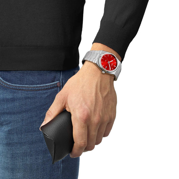 TISSOT 天梭 PRX 系列復古時尚石英腕錶紅色面盤 40mm T1374101142100