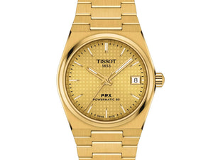 TISSOT 天梭 PRX 系列80小時自動款機械腕錶PVD金色鍊帶款 35mm T1372073302100