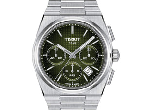 TISSOT 天梭 PRX 系列自動款綠面熊貓三眼機械計時碼錶 42mm T1374271109100