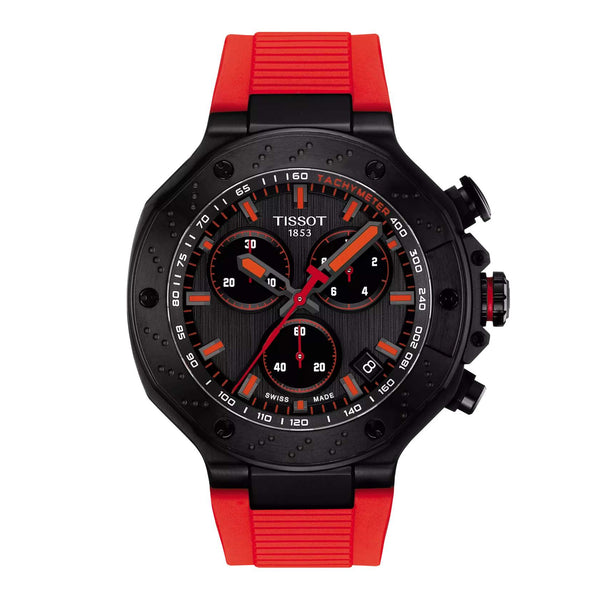 TISSOT 天梭 T-Race 競速運動系列三眼石英計時黑色PVD石英錶 45mm T1414173706101