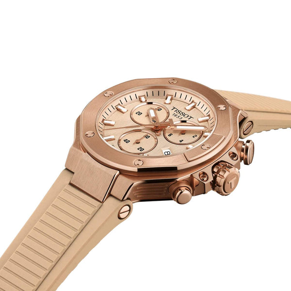 TISSOT 天梭 T-Race 競速運動系列三眼計時碼黃金PVD石英錶 38mm T1418173750100