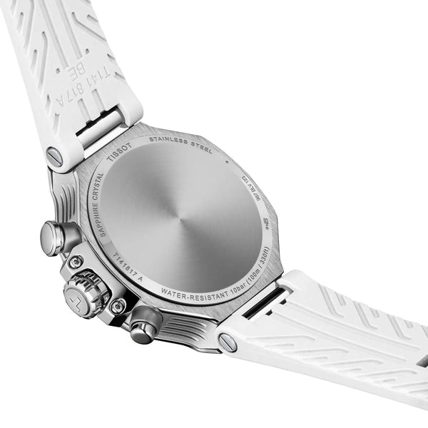 TISSOT 天梭 T-Race 競速運動系列三眼計時碼珍珠貝母石英錶 38mm T1418179711100