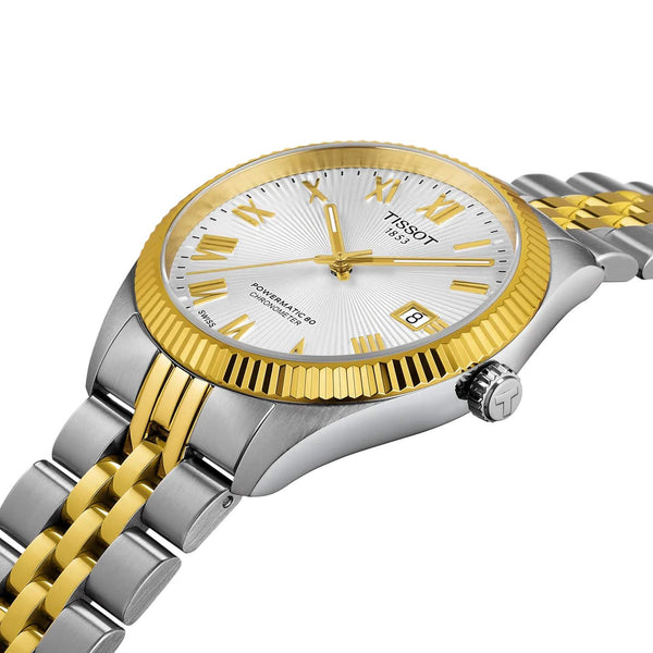TISSOT 天梭 BALLADE 寶環系列80小時動力儲存黃金色PVD天文台認證自動機械腕錶 39mm T1564082203300