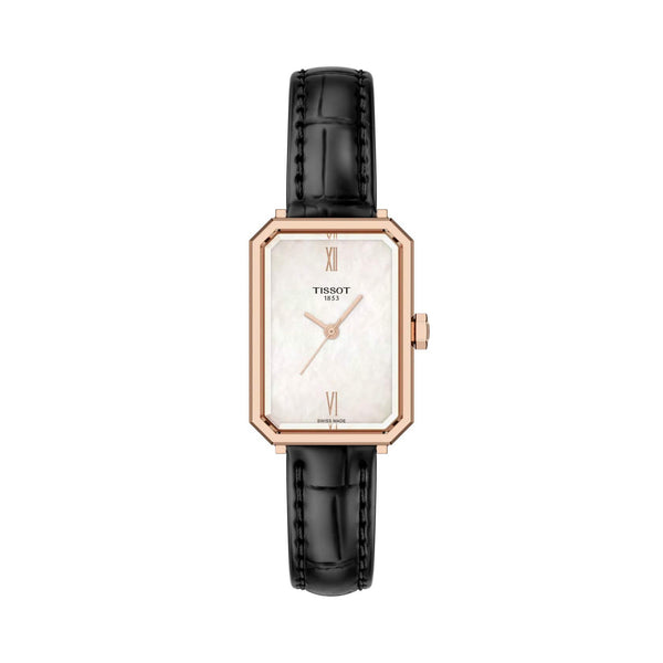 TISSOT 天梭 SRV系列方形時尚黃金PVD珍珠母貝石英女士腕錶 30x22mm T1601103611300