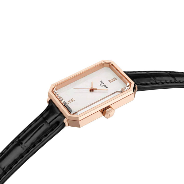 TISSOT 天梭 SRV系列方形時尚黃金PVD珍珠母貝石英女士腕錶 30x22mm T1601103611300