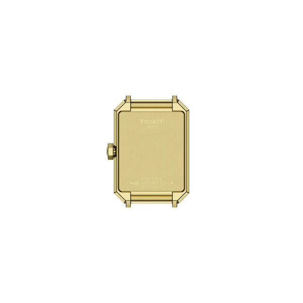 TISSOT 天梭 SRV系列方形時尚黃金PVD真鑽珍珠母貝石英女士腕錶 30x22mm T1601103612600