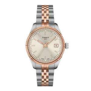 TISSOT 天梭 BALLADE 寶環系列玫瑰金PVD巴黎釘紋石英腕錶 34mm T1562102203101