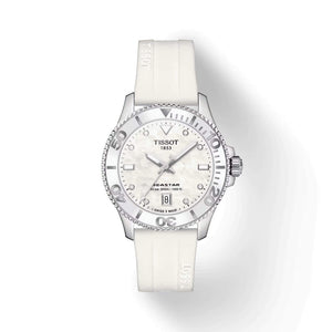 TISSOT 天梭 SEASTAR 1000 海星系列珍珠母貝鑽面300米潛水石英錶 36mm T1202101711600