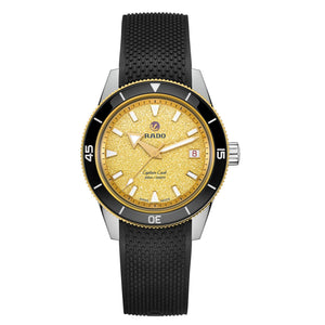 RADO 雷達錶 Captain Cook 庫克船長300米金鑽黃80小時自動潛水腕錶 39mm R32223258