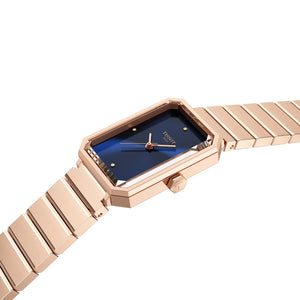 TISSOT 天梭 SRV系列方形時尚玫瑰金PVD藍色真鑽石英女士腕錶 30x22mm T1601103304600