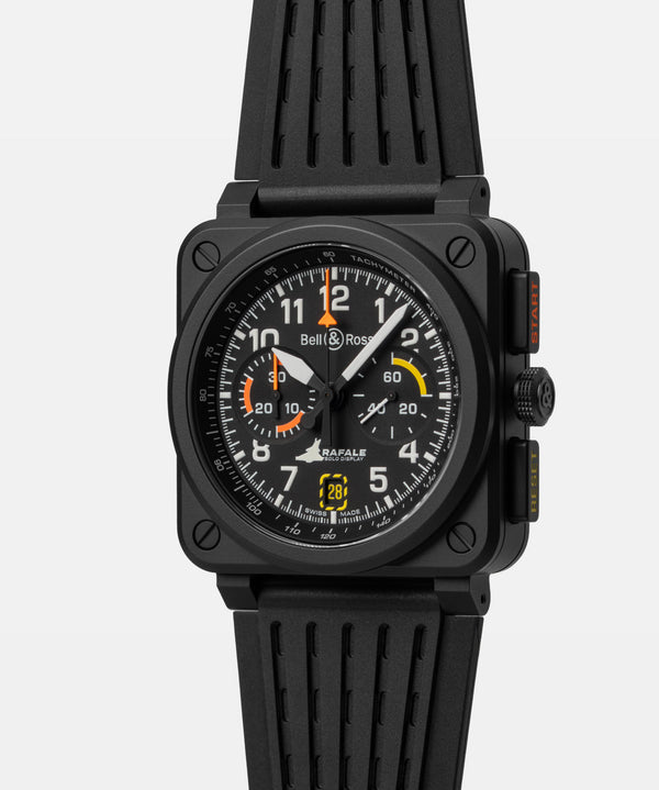 Bell & Ross 柏萊士 BR-03 Rafale Solo Display 疾風戰鬥機單機飛行表演隊計時陶瓷腕錶 42mm BR0394-RSD-CE/SRB