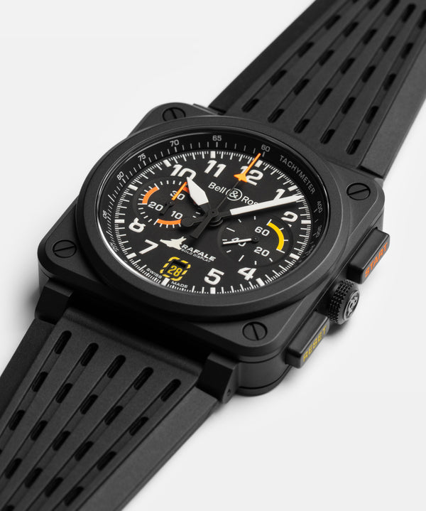 Bell & Ross 柏萊士 BR-03 Rafale Solo Display 疾風戰鬥機單機飛行表演隊計時陶瓷腕錶 42mm BR0394-RSD-CE/SRB