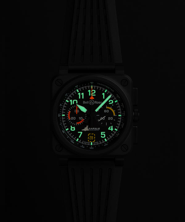Bell & Ross 柏萊士 BR-03 Rafale Solo Display 疾風戰鬥機單機飛行表演隊計時陶瓷腕錶 42mm BR0394-RSD-CE/SRB