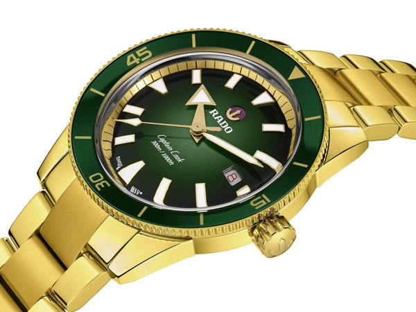 RADO Captain Cook 雷達庫克船長系列 300米 PVD黃金綠面陶瓷潛水腕錶 42mm R32136323