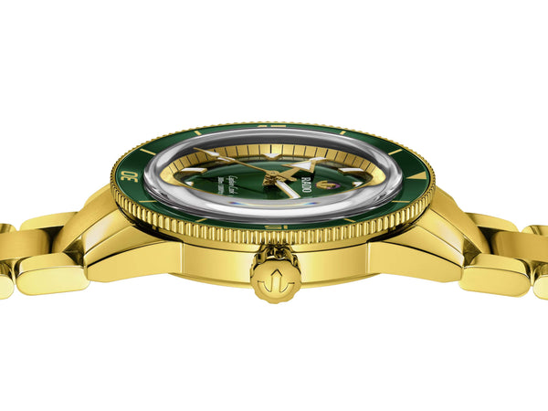 RADO 雷達錶 Captain Cook 庫克船長300米PVD黃金綠面陶瓷潛水腕錶 42mm R32136323