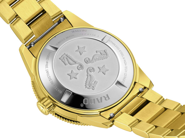 RADO 雷達錶 Captain Cook 庫克船長300米PVD黃金綠面陶瓷潛水腕錶 42mm R32136323