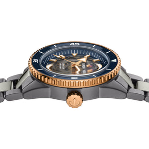 RADO 雷達錶 Captain Cook 庫克船長高科技電漿陶瓷PVD玫瑰金鏤空潛水腕錶 43mm R32148172