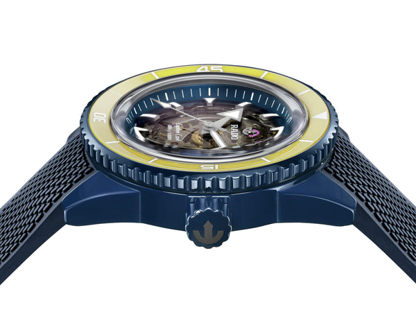 RADO 雷達錶 Captain Cook 庫克船長高科技海軍藍陶瓷黃色外圈鏤空潛水限量版腕錶 43mm R32152208