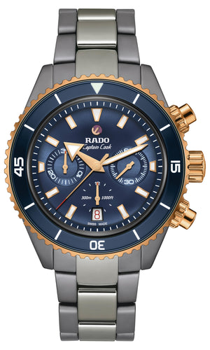 RADO 雷達錶 Captain Cook 庫克船長系列高科技電漿陶瓷玫瑰金PVD300米計時腕錶 43mm R32195202 - 新萬國鐘錶