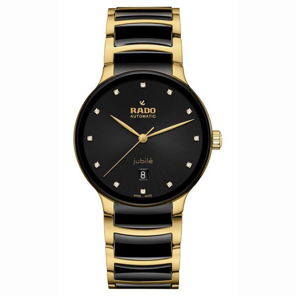 RADO 雷達錶 Centrix 晶萃系列鑲鑽PVD黃色金陶瓷機械腕錶 39.5 mm R30008742