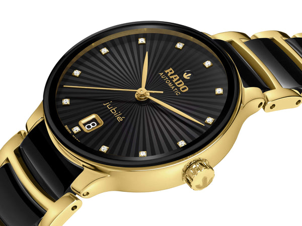RADO 雷達錶 Centrix 晶萃系列開芯鏤空機械鑽面黃金色PVD陶瓷腕錶 35mm R30032742