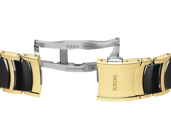 RADO 雷達錶 Centrix 晶萃系列開芯鏤空機械鑽面黃金色PVD陶瓷腕錶 35mm R30032742