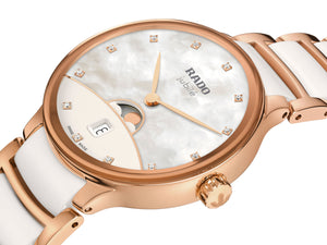 RADO 雷達錶 Centrix 晶萃系列月相鑽石珍珠母貝陶瓷石英腕錶 35mm R30232922 - 新萬國鐘錶