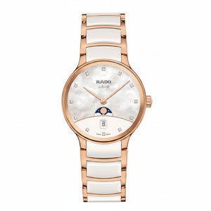 RADO 雷達錶 Centrix 晶萃系列月相鑽石珍珠母貝陶瓷石英腕錶 35mm R30232922 - 新萬國鐘錶