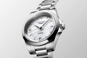 LONGINES 浪琴 Conquest 征服者系列鑽母貝優雅時尚運動腕錶 34mm L34304876