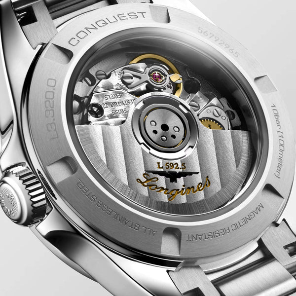 LONGINES 浪琴 Conquest 征服者系列鑽圈珍珠母貝鑽面優雅時尚運動腕錶 30mm L33200876