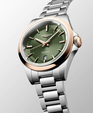 LONGINES 浪琴 Conquest 征服者系列不鏽鋼及18K玫瑰金優雅時尚運動腕錶 30mm L33205026