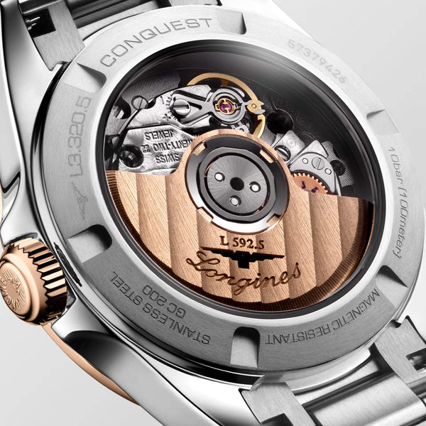 LONGINES 浪琴 Conquest 征服者系列不鏽鋼及18K玫瑰金優雅時尚運動腕錶 30mm L33205726