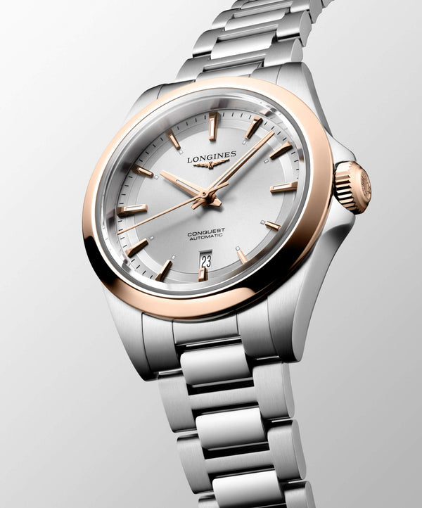 LONGINES 浪琴 Conquest 征服者系列不鏽鋼及18K玫瑰金優雅時尚運動腕錶 30mm L33205726