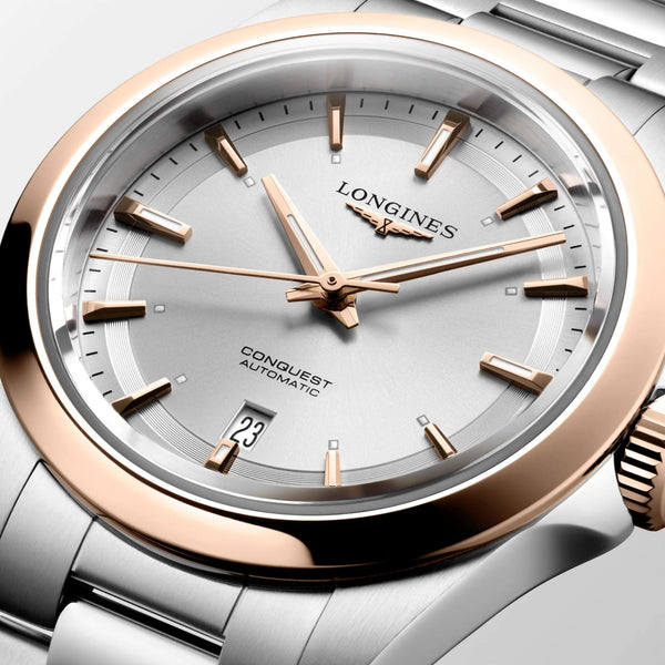 LONGINES 浪琴 Conquest 征服者系列不鏽鋼及18K玫瑰金優雅時尚運動腕錶 30mm L33205726