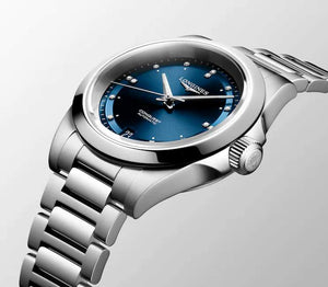 LONGINES 浪琴 Conquest 征服者系列藍色鑽面優雅時尚運動腕錶 34mm L34304976