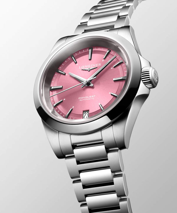 LONGINES 浪琴 Conquest 征服者系列粉紅色優雅時尚運動腕錶 34mm L34304996