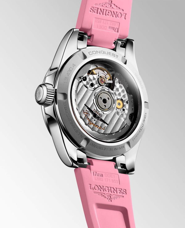 LONGINES 浪琴 Conquest 征服者系列粉紅色優雅時尚運動腕錶 34mm L34304999