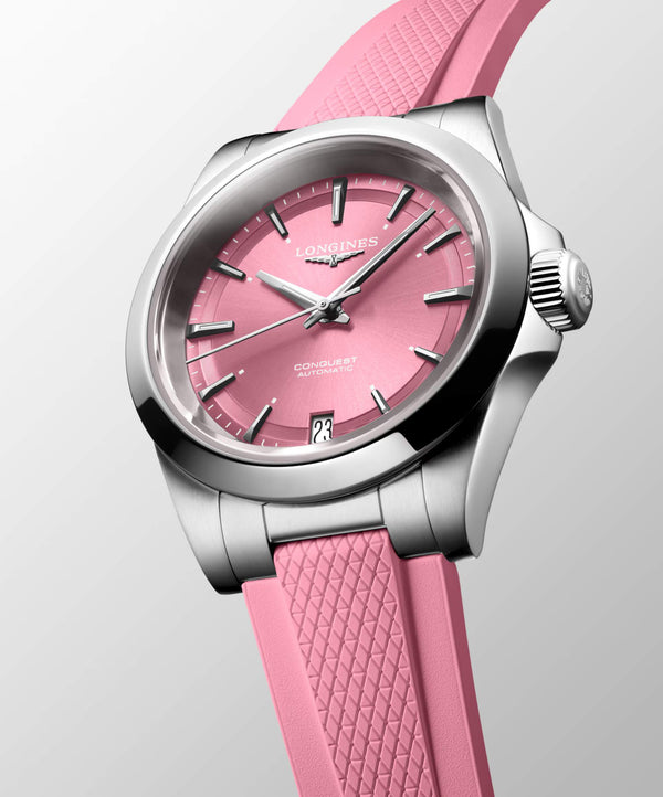 LONGINES 浪琴 Conquest 征服者系列粉紅色優雅時尚運動腕錶 34mm L34304999